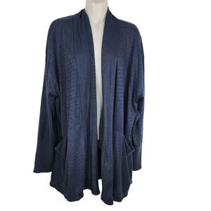 Maurices Womens Cardigan Navy Blue 2X Clip Dot Open Front Pockets Waffle Knit